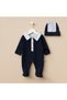 Newborn Cotton Baby Boy Romper Set with Wooden Buttons, Gingham Detailed Collar and Booties Baby Set - 3