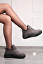 Daily Women's Gray Boots Lace-Up High Thick Sole Fur Oval Toe Suede Lightweight Bootie 1701 - 3