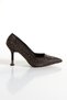 Women's Black Satin Comfortable Stiletto with 8 cm Thin Galvanized Heels Encrusted with Drops of Stones