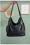 Women's Adjustable Cross Strap 4 Compartment Black Satin Shoulder and Crossbody Bag - 4