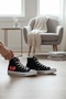 Black Play Heart Sneaker Unisex Sneakar Convers Model Casual Shoes - 3