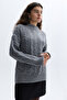 Women's Gray Melange Hair Braided Crew Neck Wool Sweater - 4