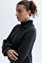 Women's Anthracite Loose Fit High Neck Wool Sweater - 3