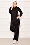 Kangaroo Pocket and Hood Detailed Two-Piece Set Black - 3