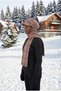 Wool Cap Hat with Scarf Plaid Burgundy-Cream Ready-Made Turban Hijab Bonnet Medical Suitable Beanie - 6