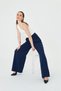 Women's Trousers Elastic Waist Lace-Up Wide Leg Pants Stretch Fabric Wide Leg Comfortable Navy Blue Color - 6