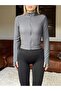 Women's Anthracite Slim Fit Fleece Mock Neck Zip Cardigan - 4