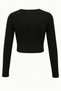 Black Round Neck Long Sleeve Front Twisted Lycra Blouse with Crew Neck Twist Lycra Black Blouse Top - 2