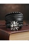 5-Piece Men's Bracelet Wolf Figure Genuine Leather Bracelet Onyx Bead Bracelet