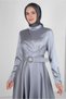 STONE EMBROIDERED BELTED SATIN EVENING DRESS 50304 - 2