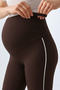 437 Brown Color Piped Shaping / Sculpting and Extra Flexible Effective High Waist Flared Maternity Leggings - 7