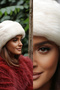 Premium British Royal Style Kalpak Hat Women's Winter Beanie Plush Faux Fur - Mink Ecru