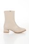 Women's Beige Faux Leather Skin Pointed Toe Thick Heeled Comfortable Winter Boots - 2