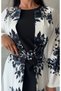 Atlas Fabric Floral Patterned Crew Neck Black Dress with Patch Detail (Belt Included)-42127 - 7