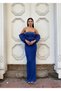 Stretchy Scuba Fabric Strapless Flowy Sleeve Stone and Tulle Detail Evening Dress 583336 Cobalt - 3