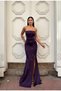 Scuba Stretch Fabric Strapless Sleeve Pleated Detail Pearl Evening Dress 583325 Purple - 3