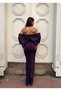 Stretchy Scuba Fabric Strapless Drapey Sleeve Stone and Tulle-Detail Evening Dress 583336 PURPLE - 2