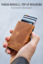 Palermo Taba Tri-Fold Mechanism Card Holder Genuine Leather Wallet Unisex Women Men Rfid Protected - 2