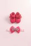 0-3 Months Newborn Glitter Lace Fuchsia Baby Bandana Booties Set