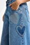 Women's Denim Color 2S54 Shiny Stone Heart Detailed Loose Cut Design Denim Jeans - 2