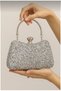 Women's Silvery Handle Detailed Chain Long Strap Evening Dress Bag - 8