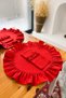 2Li Lovely Series Dak Linen Ruffle Detailed Round American Tablecloth/Placemat Red - 4