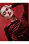 Long Velvet Dress with Drape Detail Long Sleeve Crew Neck
