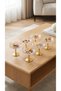 Long Metal Gold Footed Lotus Flower Coffee Side Glass Turkish Delight and Dragee Bowl Set - 6 Items - 4