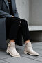 Low Heel Zippered Side Ceh Written Buckle Detailed Short Women's Cream Boots Bootie - 4