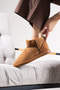 Mini Tan Suede Ankle Boots with Furry Inside Flat Sole Women's Shoes - 6