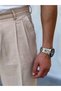 Men's Beige Ermanno 100% Cotton Linen Baggy Pleated Trousers - 3