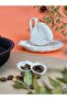 2-Person Porcelain Turkish Coffee Cup Set – Oyster Patterned Plate – Real Gold Gilded - 3