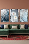 Pearl Dream White Flower and Feather Themed - Triple Mdf Painting Set with Silver Plexi Frame - 5