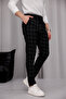 Men's Black Plaid Slim Fit Fabric Trousers - 3