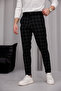 Men's Black Plaid Slim Fit Fabric Trousers - 4