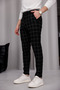 Men's Black Plaid Slim Fit Fabric Trousers - 5