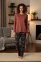 Women's Long Sleeve Pajama Set Brown - 4