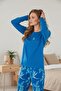 Women's Long Sleeve Pajama Set Blue 100% Cotton - 3