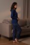 Women's Navy Blue 100% Cotton Long Sleeve Pajama Set Comfortable Fit - 4