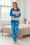 Women's Long Sleeve Pajama Set Blue 100% Cotton - 5