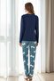 Women's Navy Blue Long Sleeve 100% Cotton Pajama Set Comfortable and Soft Texture - 3