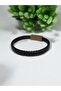 Black Braided Genuine Leather Bracelet |   Antique Yellow Magnetic Closure |   4 Size Options Available - 7