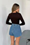 Brown Square Neck Finger Detailing Buzzy Fabric Slim Fit Body-Blouse - 7