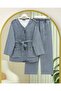 Buttoned Front Double Pocket Belted Denim Suit - Ice Blue - 3