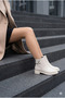 Low Heel Zippered Women's Beige Booties with Ribbon and Buckle Detail - 8