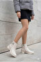 Low Heel Zippered Women's Beige Booties with Ribbon and Buckle Detail - 6