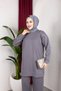 Moda Efsa Women's Gray Hijab Clothing Elegant Stone Detailed Tunic & Trousers Two-Piece Suit - 8
