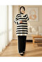 Half Turtleneck Buttoned Thick Striped Knitwear Set - Black - 2