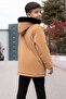 Mustard Snap Fastener Chest Pocketed Fur Lined Boys Hooded Coat 21351 - 8