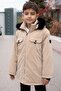 Beige Snap Fastener Chest Pocketed Fur Lined Boy's Hooded Coat21352 - 5